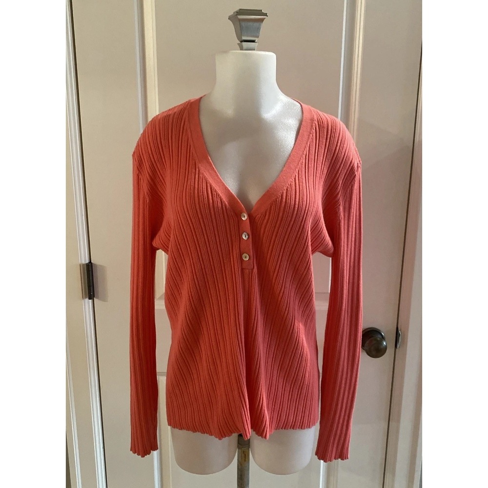 Sundance Sweater Size Xl L Melon‎ Long Sleeve V-Neck Ribbed Button Knit